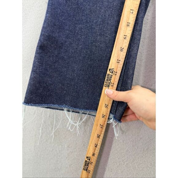 Spanx Womens Blue Pull On High Waisted Frayed Denim Cropped Wide Leg Jeans Size - Picture 6 of 10
